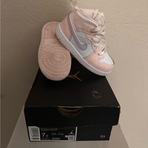 Jordan Retro 1 Mid Pink and Purple Sneakers